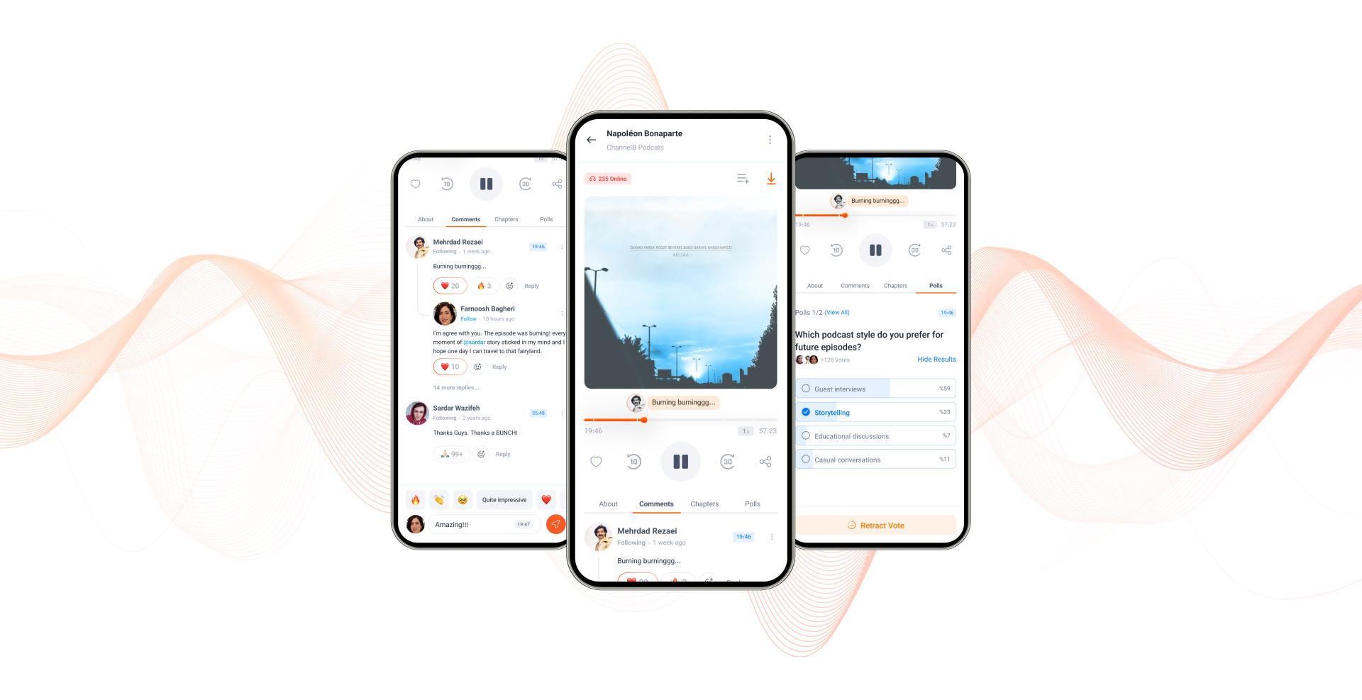 Castbox community section redesign — mobile screens