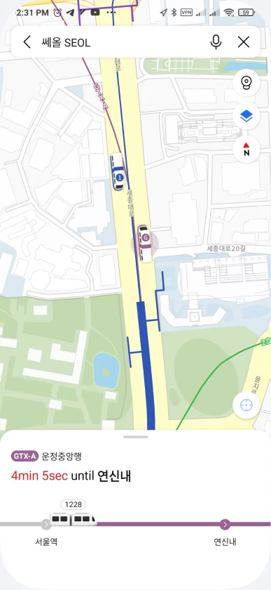 KakaoMap showing real-time transit information