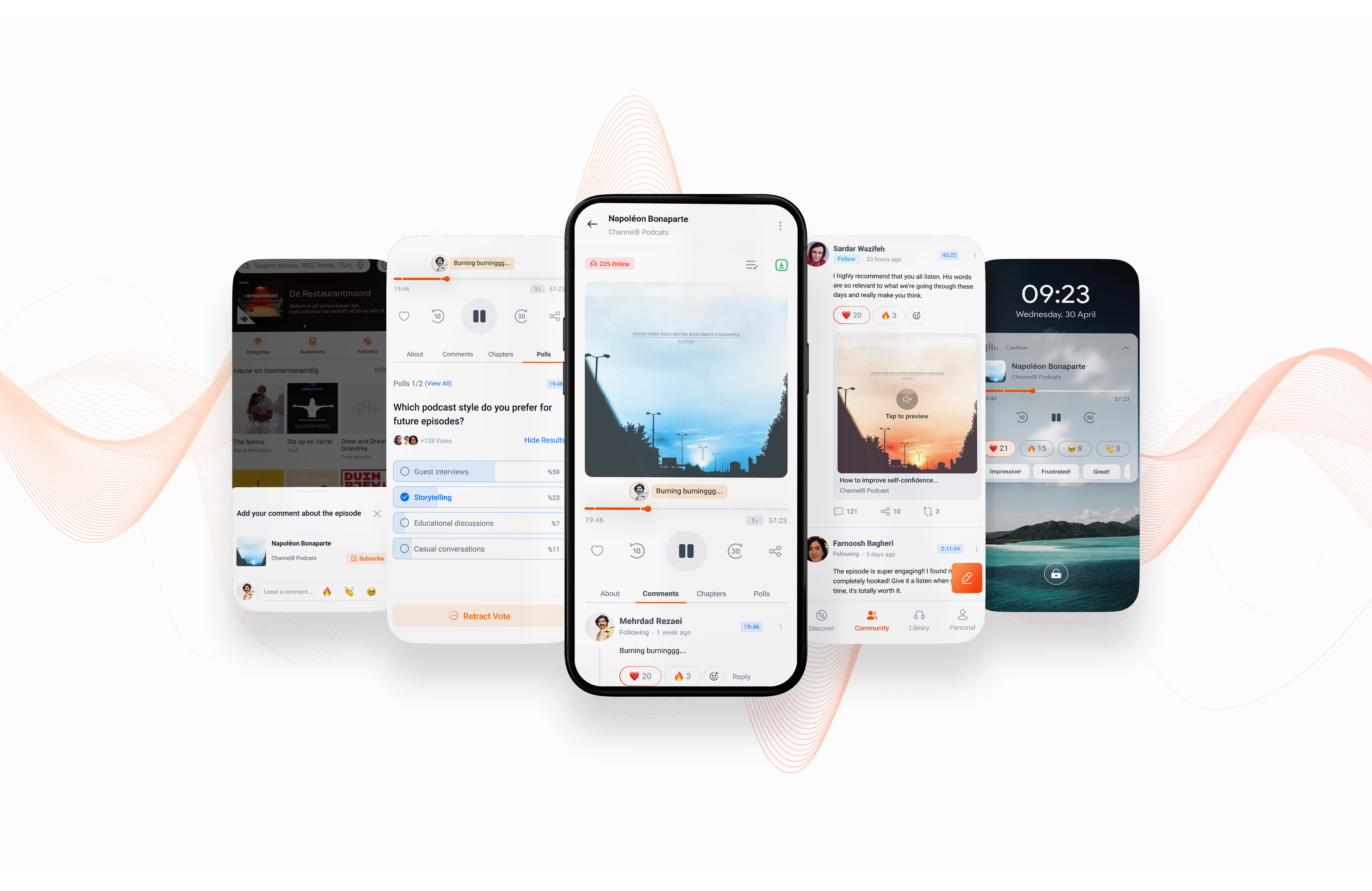 Castbox community section redesign — mobile screens