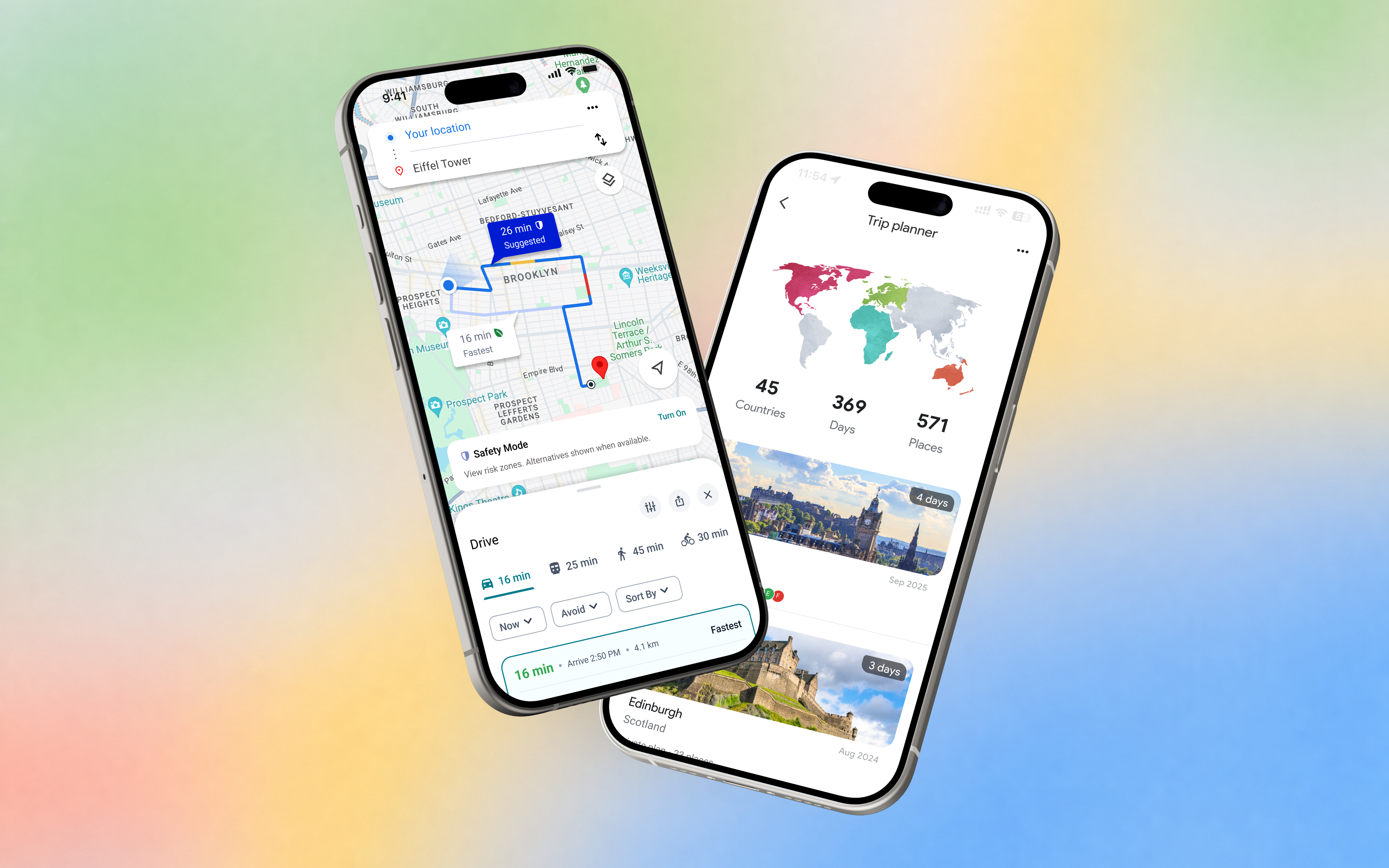 Google Maps redesign for travelers — mobile screens